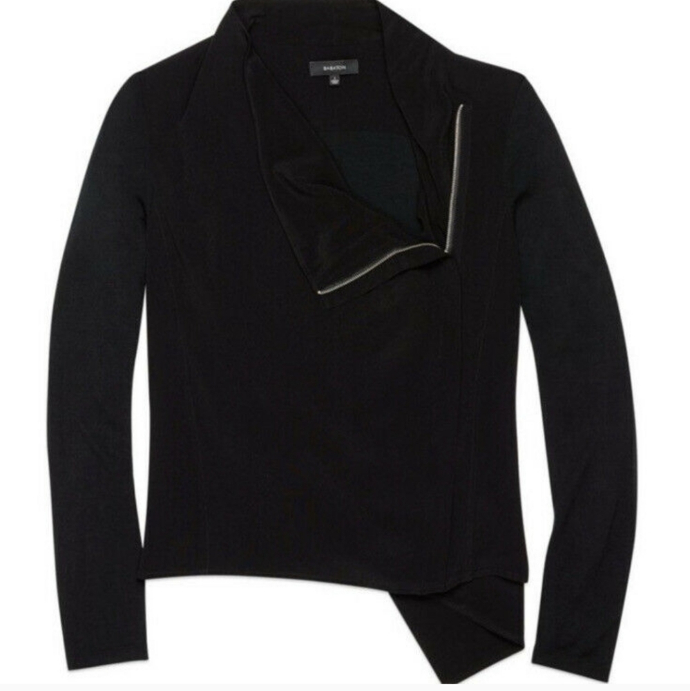 ARITZIA Babaton Medium Size Oliver Black Blouse Jacket Moto Zip Crepe Viscose - Picture 3 of 15